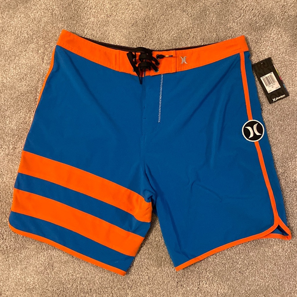 Men’s Blue and Orange Hurley Phantom Swim Trunks - Waist 34 - New